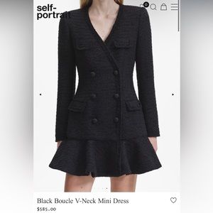 SELF-PORTRAIT
BLACK BOUCLE V-NECK MINI DRESS size 6